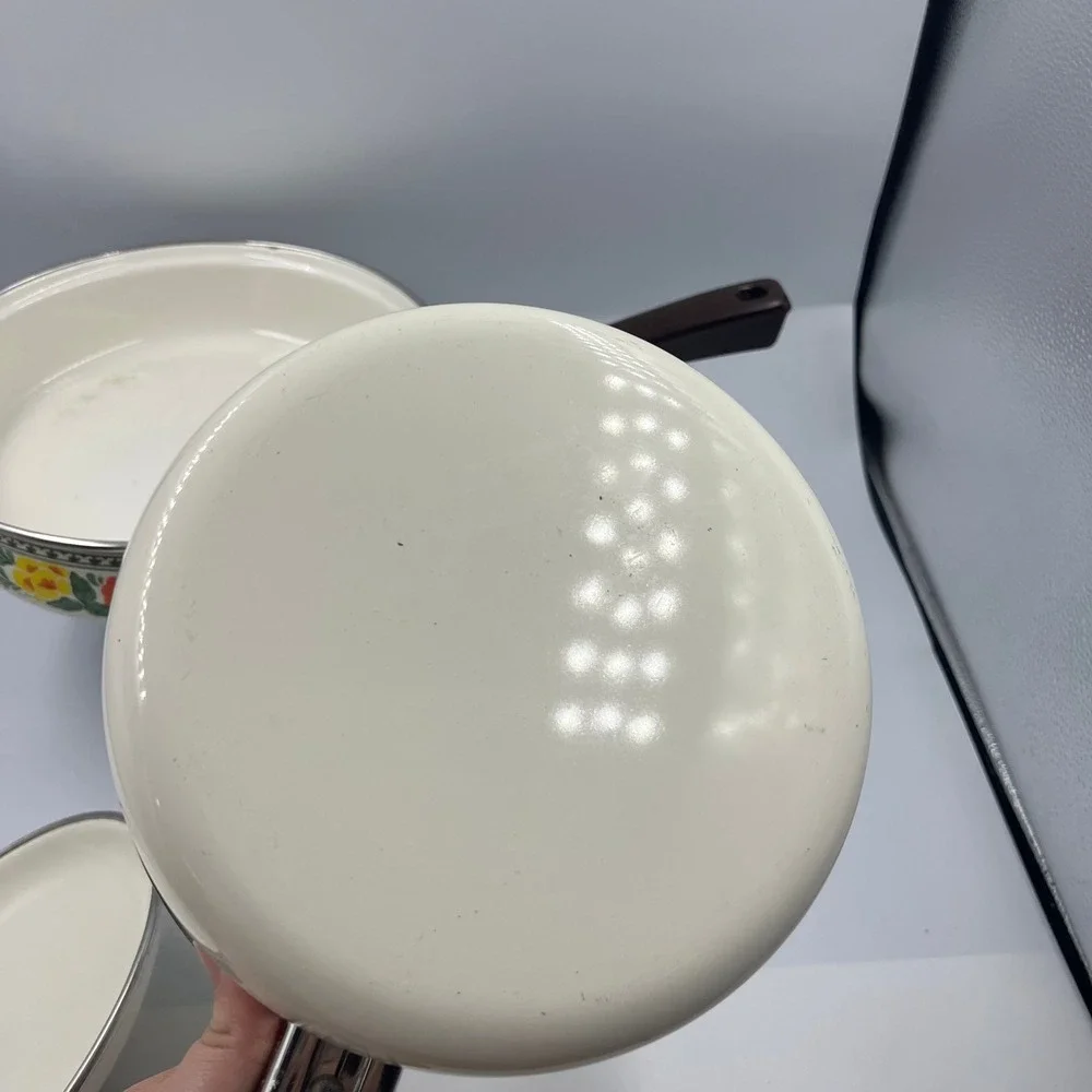 Vintage Villeroy & Boch Alt Amsterdam Floral Enamel Saucepan Skillet Set Cream